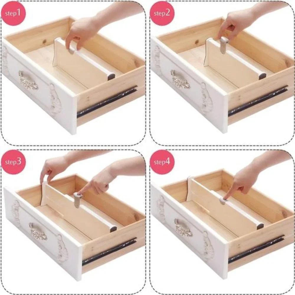 4 Pack Adjustable Dresser Drawer Dividers Organizers, Plastic Expandable Drawer